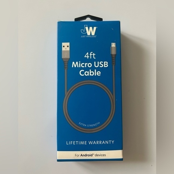 JUST WIRELESS JW 4 FT. MICRO USB CABLE FOR ANDROID DEVICES EXTRA STRENGTH - Picture 1 of 2